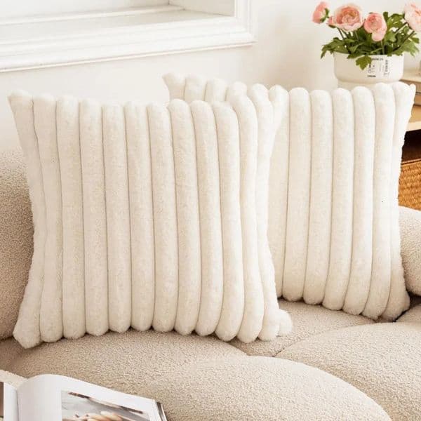 Pillow Case Faux Rabbit Fur Square Cushion Cover Big Thick Striped Super Soft Solid Color Pillow Cover 2424inch Sofa Decor Cushion Covers 251128