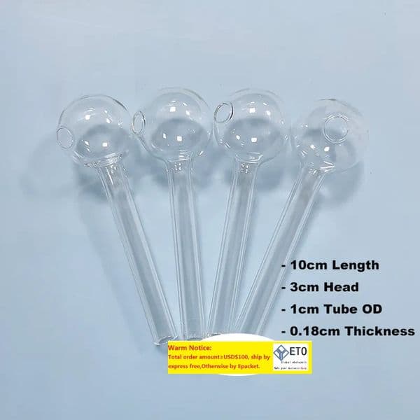 No Tariff SmokPro 4 Inch Thick Glass Clear Oil Burner Smoking Hand Tube Pipe With 20mm 25mm 30mm Head Smoke Burning Bowl For Option LL