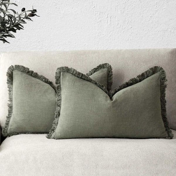Pillow Case Set of 2 Decorative Linen Fringe Lumbar Throw Pillow Covers Boho Farmhouse Cushion Cover with Tassels Soft Pillowcase for Couch C251201