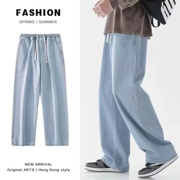 Mens Winter Flce Loose Jeans Velvet Warm Elastic Waist Wide Leg Y2K Denim Pants Straight Comfortable Mens Clothing