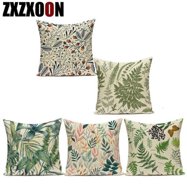 Pillow Case Polyester Tropical Green Plant Leaf Leaves Decorative Pillows Cushion Cover for Sofa Home Capa De Almofadas Living Room Decor C251201