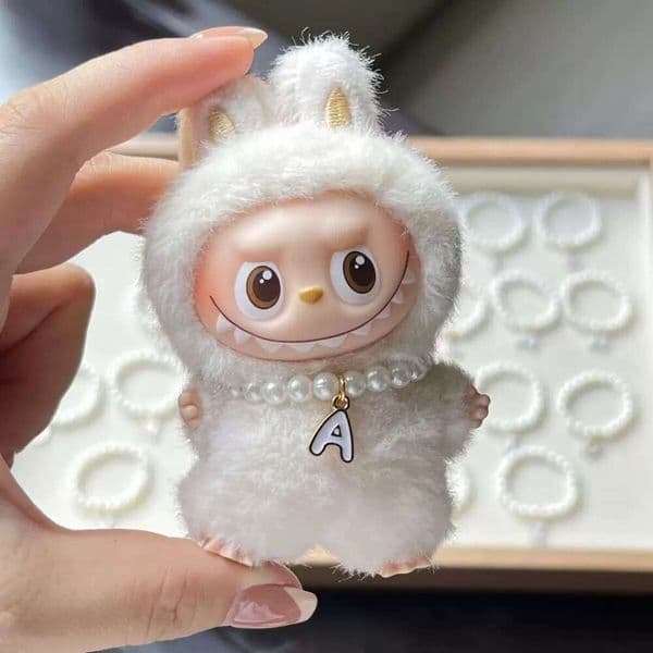 2025 Pearl Necklace Accessories 4th Generation Blind Box Mini Labubu Pendant 26 Letters Doll Clothes