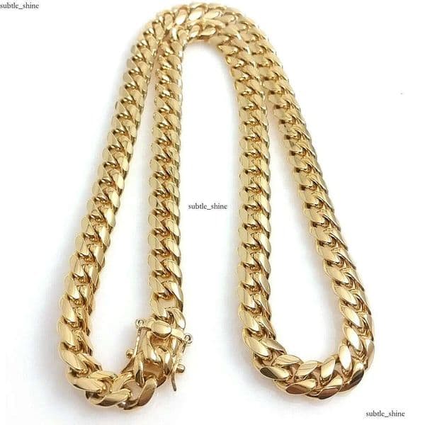 18K Gold Miami Cuban Link Chain Necklace GRA Men Hip Hop Stainless Steel Jewelry Necklaces e9