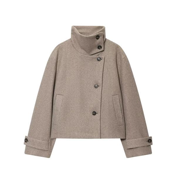 European and American Winter Womens Loose and Casual Style Simple Long Sleeve Buckle Stand up Collar Coat 251201