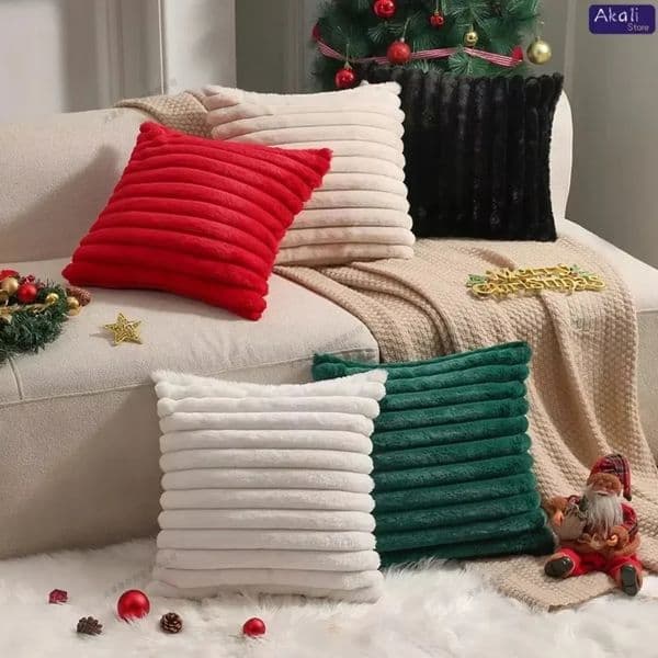 Pillow Case Faux Rabbit Fur Cushion Cover Plush Pillow Cover Soft Fluffy Striped Cushion Cover Decorative Pillows Home Decor for Sofa 251128