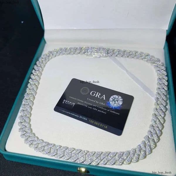 18k VVS Moissanite Lab Dia Sier Necklace and Hip IGI Hop Iced Out Jewelry 18mm20mm GRA 14k Cuban Link Chain 2e