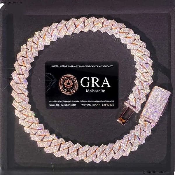 Bracelet Designer Jewelry Cuban k High Quality 3 Rows VVS GRA Moissanite Dia Chain White Rose Gold Plated Hip-hop Chains for Men Necklace 93