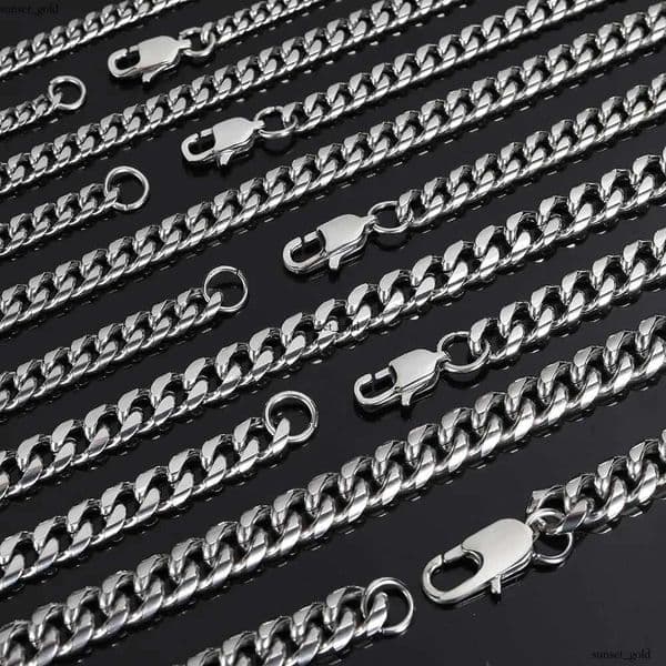 18K Miami Cuban Link Chain For Men Punk Gold Chains Stainless Steel Choker Necklace Hip Hop Jewelry Gift 5Mm 16-30