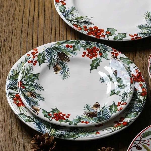 Christmas Ceramic Dinner Plate Household Underglaze Flat Round Dim Sum Decorative Salad Sushi Dessert Tray Tableware Set S25122 12545