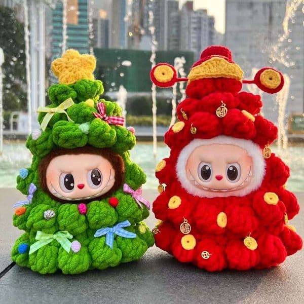 New Labubu Handmade Yarn Crochet Doll Clothes Christmas Tree Style Handwoven Finished Product
