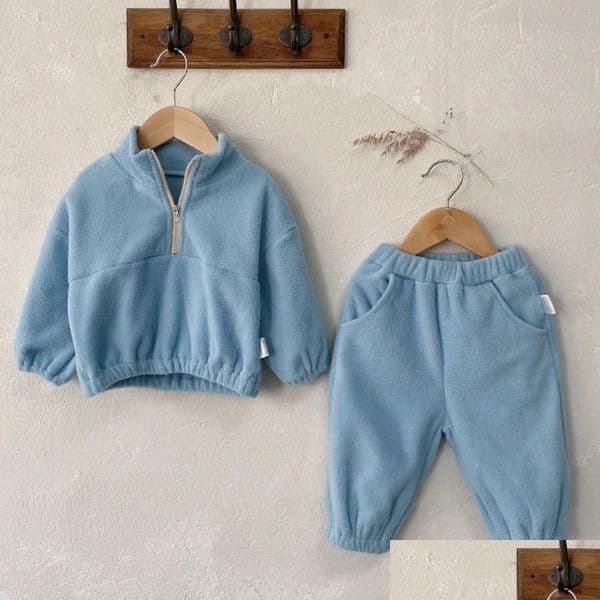 Clothing Sets Born Baby Boys Girls Set Long Sleeved Solid Color Pullover Toppants Autumn Winter Children Thicken Clothes Suit H251208
