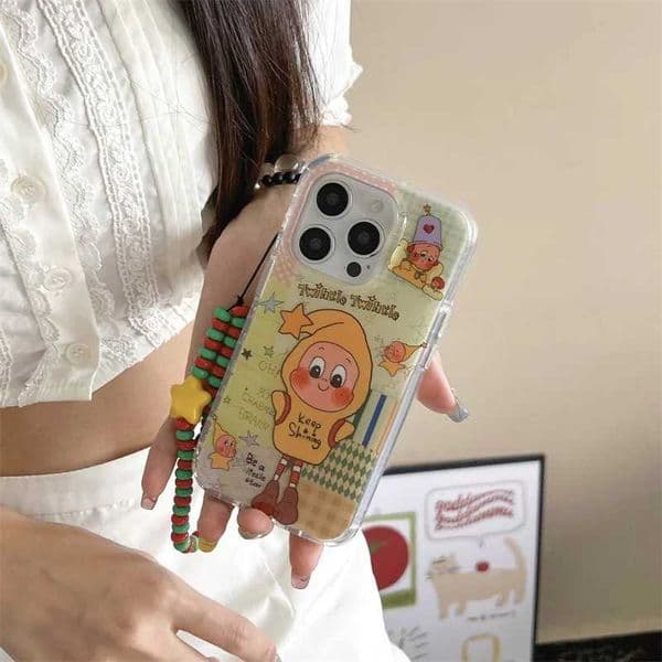 Crystal White IND Graffiti Splicing Long Leg Elf Cartoon Double Layer for iPhone 11 12 13 14 15 16 17 Pro Max M251203