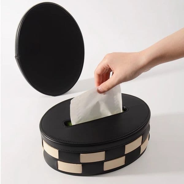 Leather Checkerboard Tissue Box Storage Box High-end Dining Table Retro Tissue Box Living Room Decoration