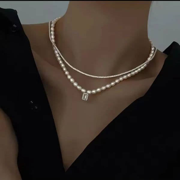 Vintage Alien Pearl Square Zircon Multi-Layer Pendent Necklace for Women Elegant Baroque Jewerly Girl Wedding Gift 251202