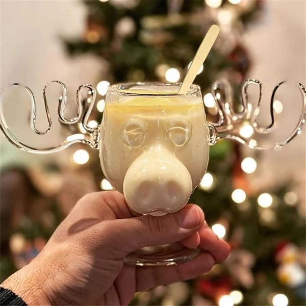 8oz 240ml Christmas Vacation Moose Mug With Cat Spoon Xmas Reindeer Head Creative Elk Glass Wine Beer Water Juice Milk Cup Gifts H251202