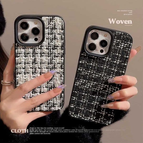 Luxury Woven Pattern Tweed Plaid Cloth Phone Case For iPhone 16 15 14 13 12 11 Pro Max 16 Plus Shockproof Bumper Cases Cover M251203