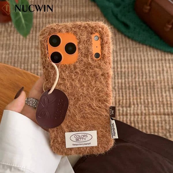 New Autumn Winter Solid Color Phone Case For iPhone 17 16 15 14 13 Pro Max Fluff Covered Shockproof Cushion Cover