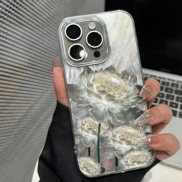 Five Golden Lotus Pattern Phone Case for IPhone 11 13 14 15 16 Pro Max 7 8 14 15 Plus X XS Max XR 16e Feather Texture Hard Cover M251203