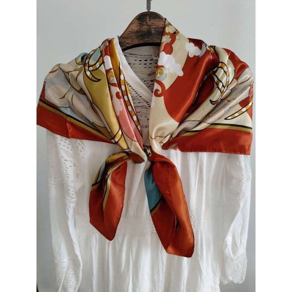 DHcollectionsDunhuang Mural Mogao Grottoes Classic Three Rabbits Flying Lotus Algae Well Square Imitation Neck Silk Scarf