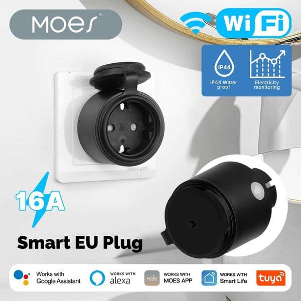 MOES Tuya WiFi Smart EU Plug 16A Socket Outlet IP44 Waterproof Dustproof Power Electricity Monitor Works with Alexa Google Home X251203