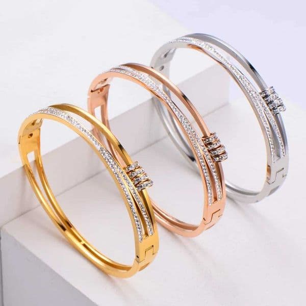 UILZ French Stainl Steel Exquisite Zircon Inlay Wen High Quality 18K Gold Plating Stacked Bracelet Party Jewelry W251203