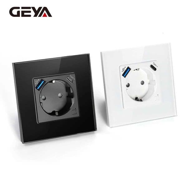 GEYA EU Wall Sockets Function Energy Monitor Double Smart Meter Sockets Google Smart Life App Alexa Sockets Tempered glass panel X251203