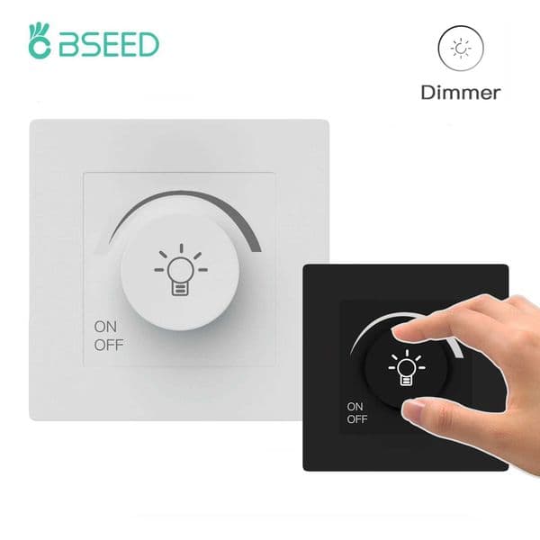 BSEED Normal Light Dimmer Switch Rotary Knob Dimmer Switch Adjustable Brightness Controller Plastic Frame Button Dimmer Switch X251203
