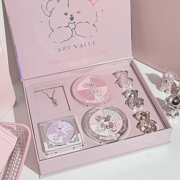 ART VALUE 7PC Makeup Sets Include 3 Colors Lip Mud1 Pressed Powder1 Blush1 Eyeshadow Palette1 Necklace Beauty Makeup Sets 251126