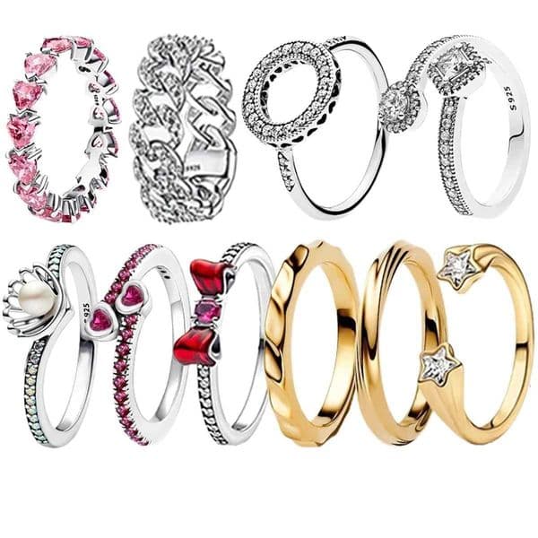 Original 925 Sterling Silver Princess Crown Moon Star Heart Bow Shell Crystal Rings Women Valentines Birthday Gifts DIY JewelryXJ251202