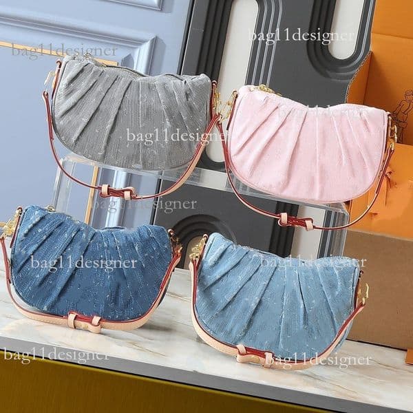 Fashion Denim Cloud Pleated Print Single Shoulder Crossbody Clutch French High End Underarm Bag