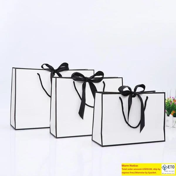 Creative Design Large Black Border White Kraft Paper Bag With Handle Wedding Party Favor Bowknot Paper Gift Bag LX01480 LL