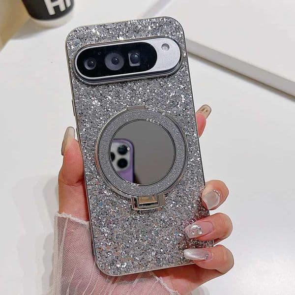Bling Mirror Magnetic Metal Bracket Case For Google Pixel 9 10 Pro XL 8A 8Pro 7A 6 7 Pro Wireless Charging Glitter Sequins Cover Z251203