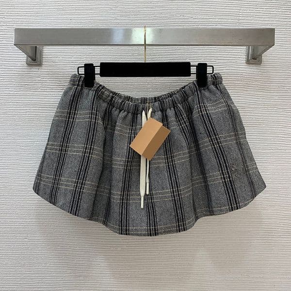 Preppy Style Mini Skirts Women High Waisted Plaid Skirts Drawstring Elastic Waist A Line Skirt