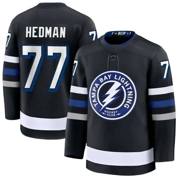 Custom Men's #77 Hedman Black Alternate All Stitched Hockey Jersey S-6XL