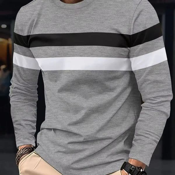 AutumnWinter Fashion Mens Long Sleeve Round Neck Splicing Tshirt Business Anti Wrinkle Street Wear Casual Top 251204