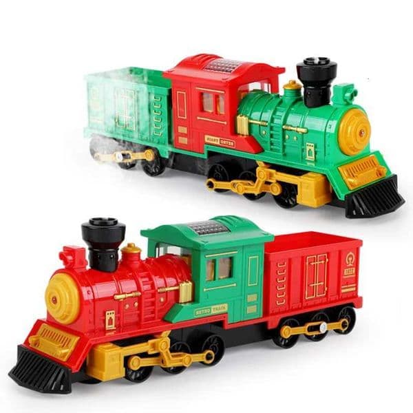 Christmas Sound and Light Steam Spray Train Model Electric Retro Car Vehicle Construction Truck Toys for Children Xmas Gift Y251204