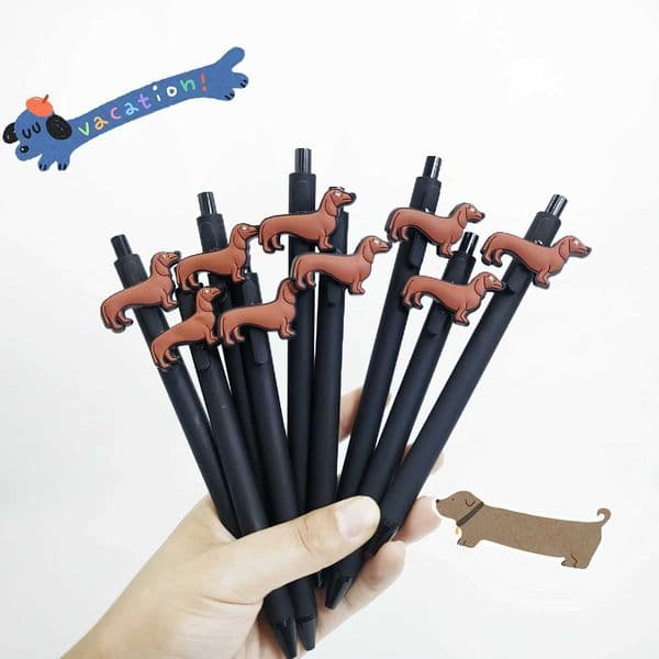 10Pcs Dachshund Themed Patch Pen PVC Soft Patch Ballpoint Pen Student Writing Gift Pen Z251204