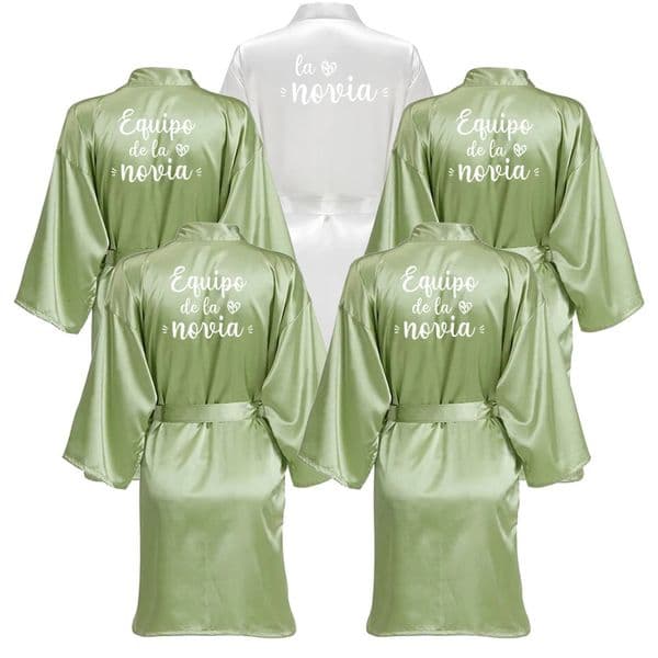 Sage Green Bridal Satin Robe Women Spanish Wedding Robe Novia Kimono Bride Party Bridesmaid Robes 251202