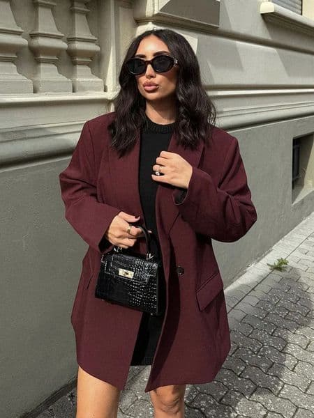 Vintage Women Burgundy Blazer Autumn Elegant Long Sleeve DoubleBreasted Outerwears Office Wear Fashion Blazers 251204