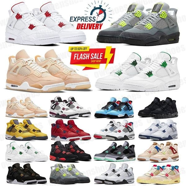 2026 Designer shoes 4 Basketball Shoes for Women Military Sail Red 4s Black Cat Cement Yellow Thunder White Oreo Cool Grey Blue j4 University seafoam mens sports shoes