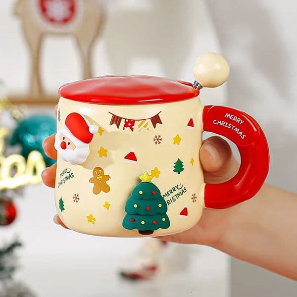Christmasthemed mugs with magnetic accessories and LIDS cute ceramic cups women couples office coffee 251203
