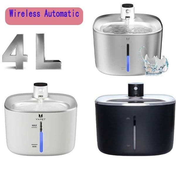 4L Stainless Steel Wireless Cat Water Fountain Charging Automatic Pet Drinking Motion Sensor Dog Water Dispenser M251204