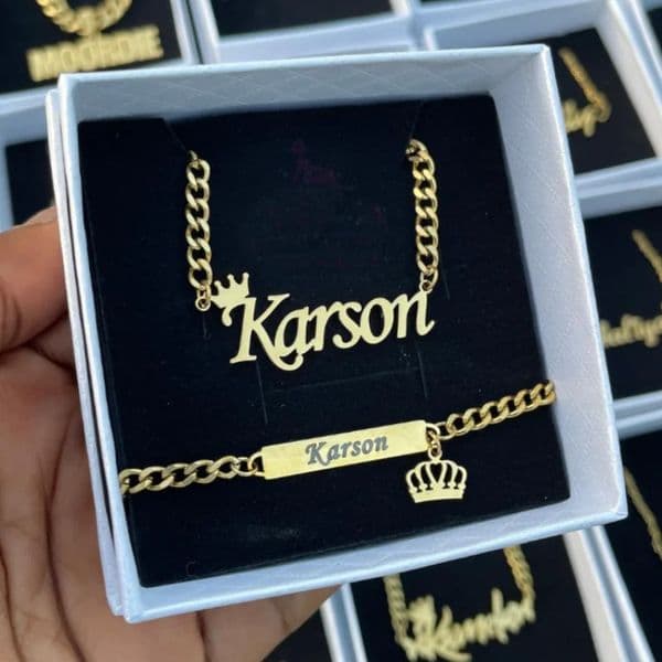 Custom Crown Name Necklace Bracelet Women Men Jewelry Set Stainless Steel Gold Color Heart Charm Boy Girl Accessories Gifts 251202
