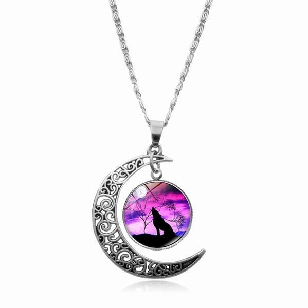 WHOLESALE Glass Cabochon Necklace Galaxy Moon Wolf Necklaces Pendants for Women Girls Fashion Jewelry