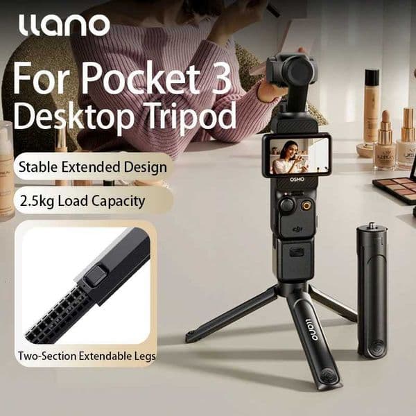 llano for Pocket 3 Extended Desktop Tripod Multifunctional Desktop Tripod with Two-Section Extendable Legs Height Adjustment M251205
