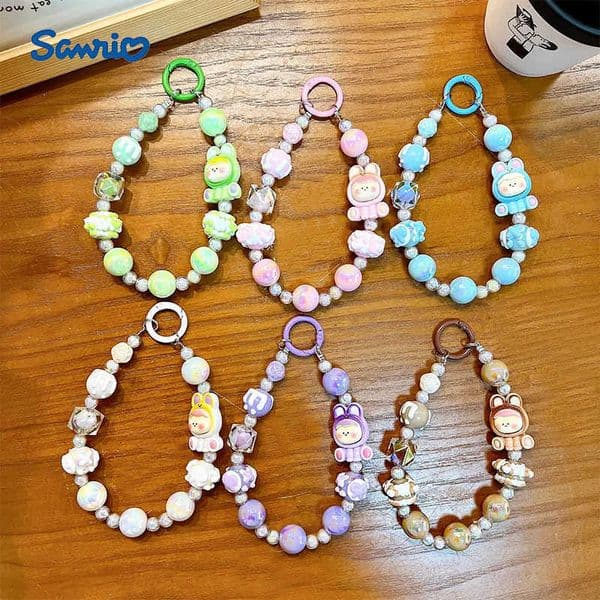 Sanrio Kawaii Anime Girl Mobile Phone Chain Handmade Beaded Keychain Lanyard Bag Pendant Fashion Accessories Gifts H251205