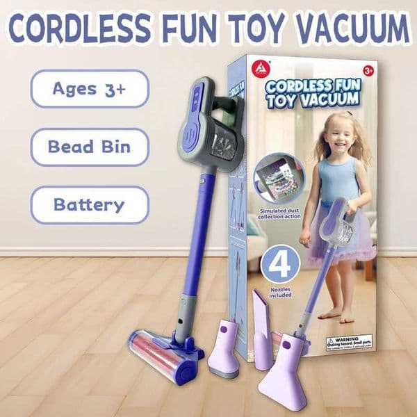 Kids Toy Vacuum Cleaner for Ages 3 Battery-Powered Pretend Play Vacuum with Realistic Sounds Spinning Brush Bead Bin Inte Y251205