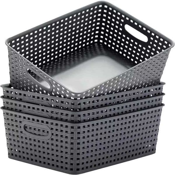 4 Pack Plastic Storage Box Hollowed Out Side Woven Simple Storage Organizer Basket He Goods Kitchen Sundry Boxes H251205