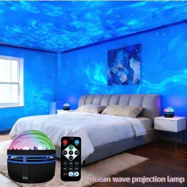 LED Ocean Wave Starry Sky Projector Lamp 1pc 7 Colors Remote Control USB Powered for Kids Room Bedroom Party Ambient Light X251205