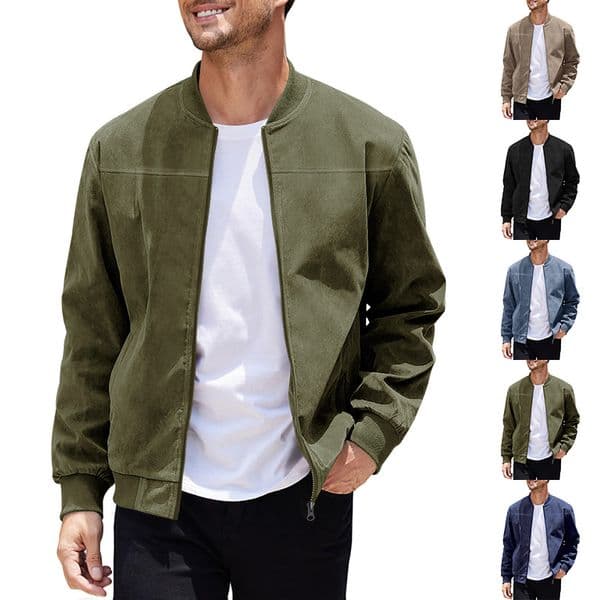 Men's suede nap fabric casual jacket Round neck zipper Solid color Sport Bomber Jacket Casual edition sports and golf fashion R251205
